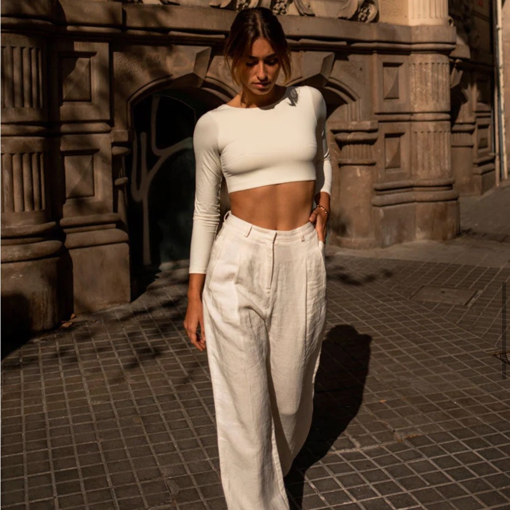MANOLA Core Crop Top Long Sleeve in Avorio size XS